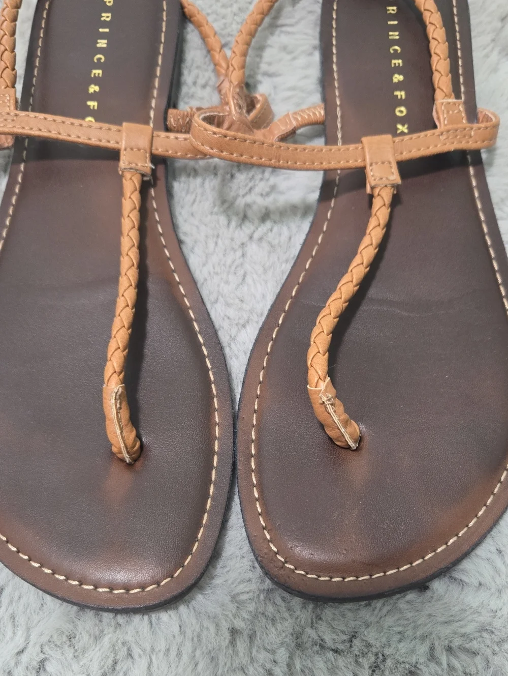 Prince & Fox braided brown and tan thong flat sandals size 7.5